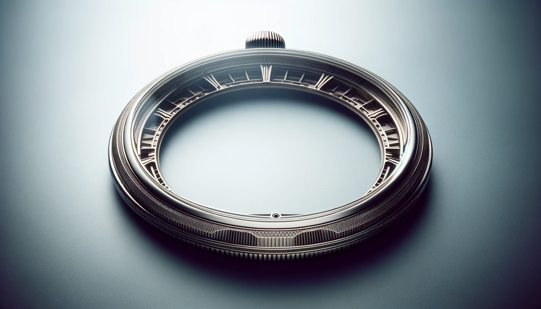 close-up of a bezel surrounding a watch face, showcasing intricate design details against a subtle background